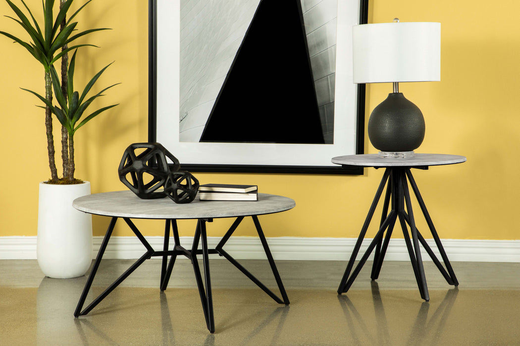 Hadi Round SmartTop Side End Table Cement and Gunmetal
