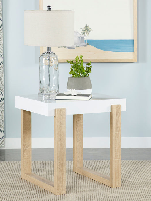 Pala Rectangular End Table White High Gloss and Natural