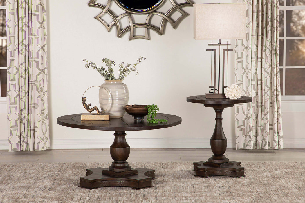 Morello Round Wood End Table with Pedestal Base Coffee