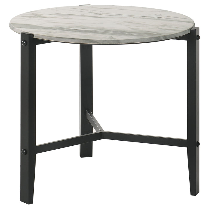 Tandi Round Faux Marble Side End Table White and Black