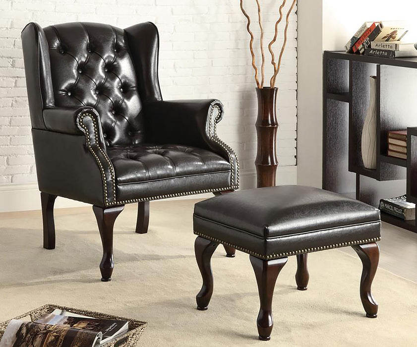 Roberts Upholstered Wingback Chair and Ottoman Set Black
