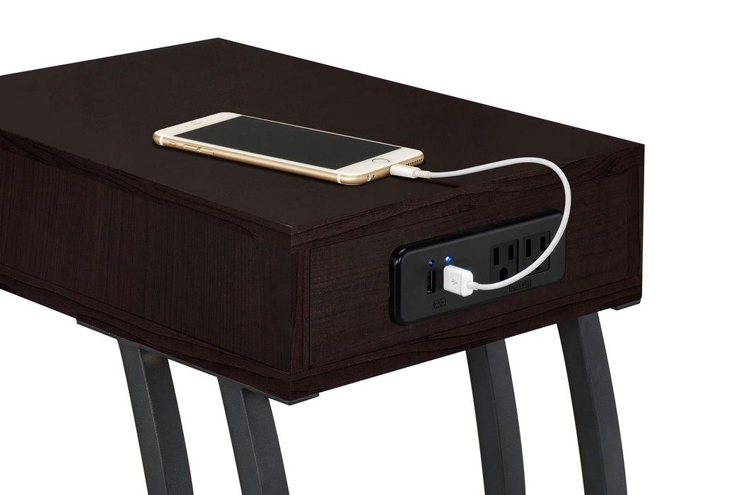 Troy 1-drawer C-Shaped Side Table Power Outlet Cappuccino