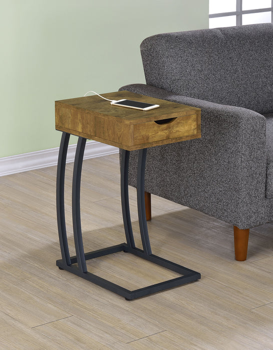 Troy 1-drawer C-Shaped Side Table Power Outlet Rustic Nutmeg
