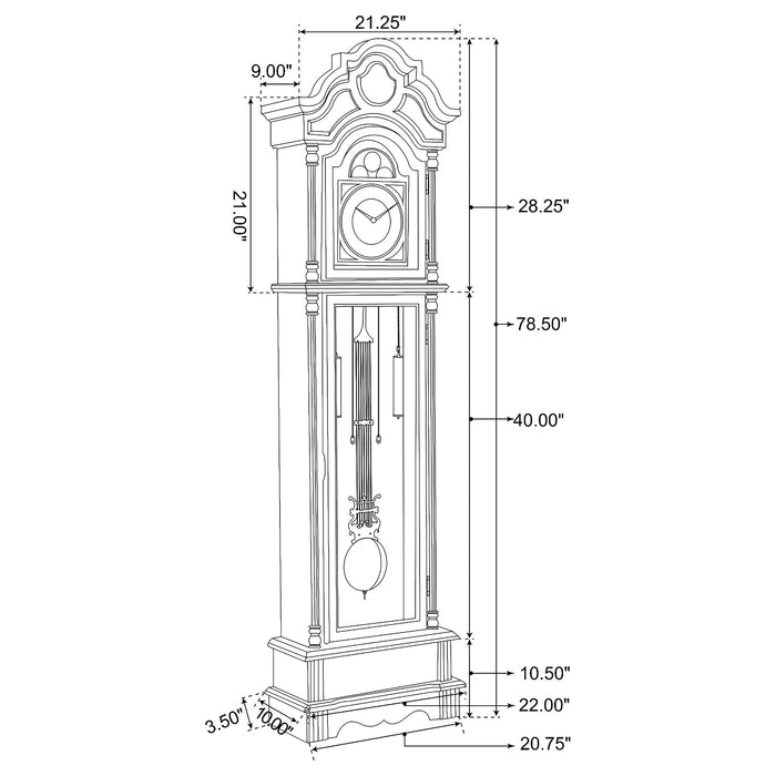 Diggory Grandfather Clock with Adjustable Chime Brown Red