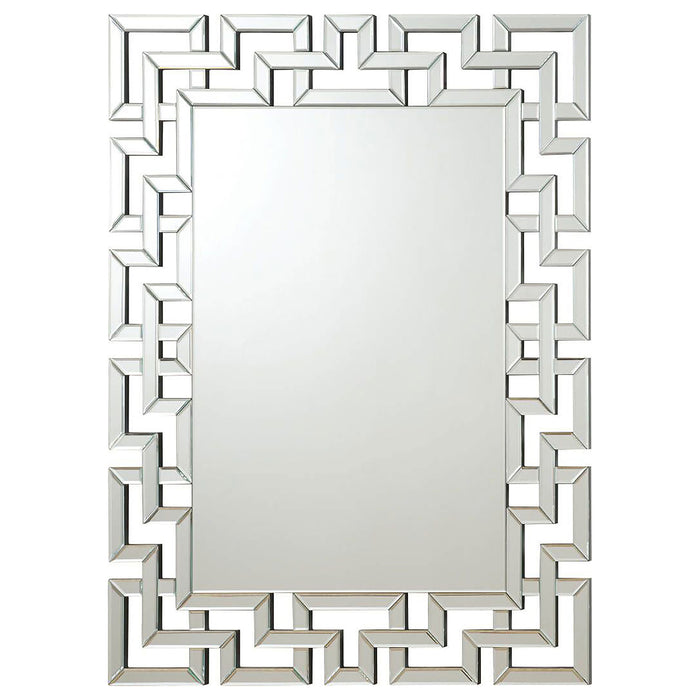 Forman 38 x 48 Inch Greek Motif Frameless Wall Mirror Silver