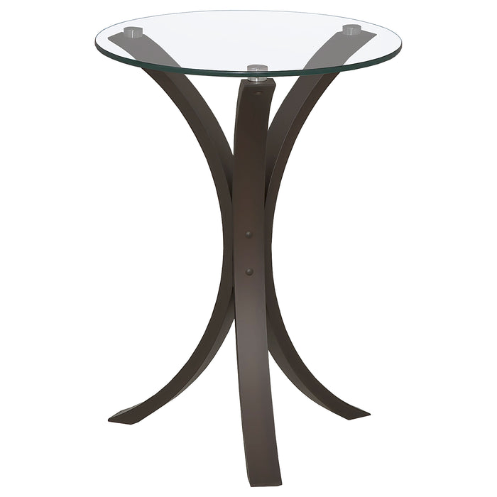 Edgar Round Glass Top Accent Side Table Cappuccino