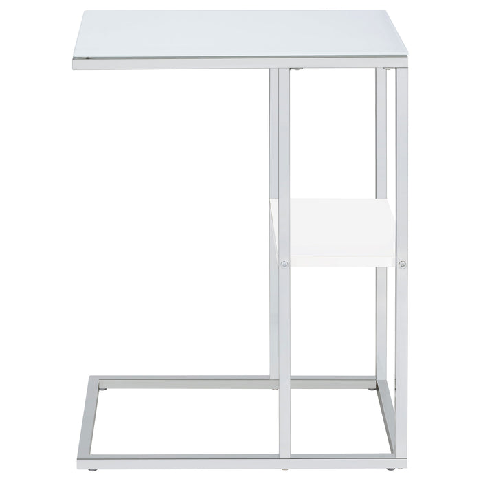 Daisy Glass Top C-Shaped Sofa Side Table White and Chrome