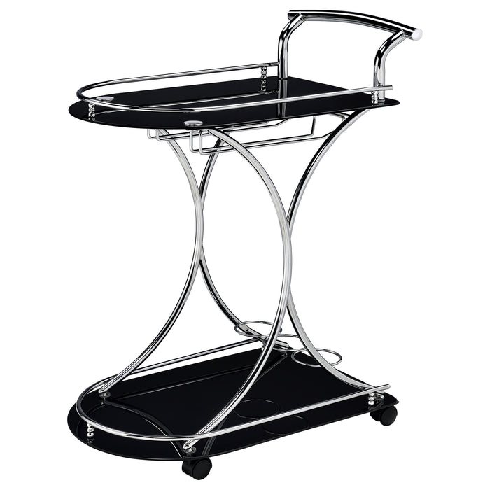 Elfman 2-tier Glass Shelf Metal Bar Cart Black and Chrome