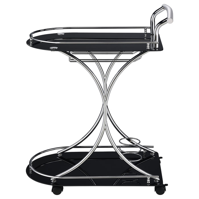 Elfman 2-tier Glass Shelf Metal Bar Cart Black and Chrome