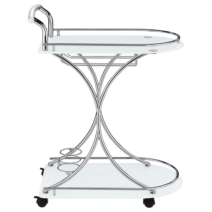Elfman 2-tier Glass Shelf Metal Bar Cart White and Chrome