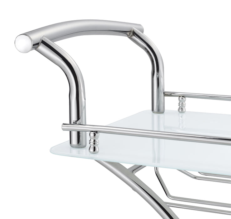 Elfman 2-tier Glass Shelf Metal Bar Cart White and Chrome