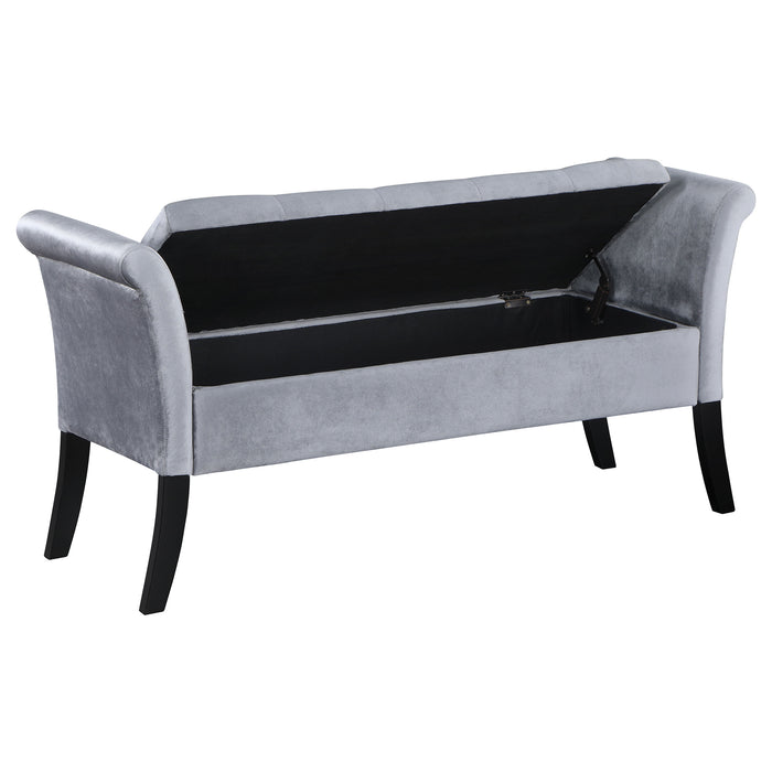 Farrah Velvet Upholstered Rolled Arm Storage Bench Silver
