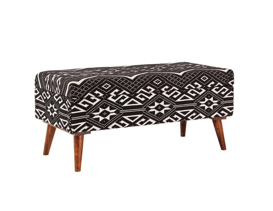 Cababi Tribal Fabric Upholstered Accent Storage Bench Black