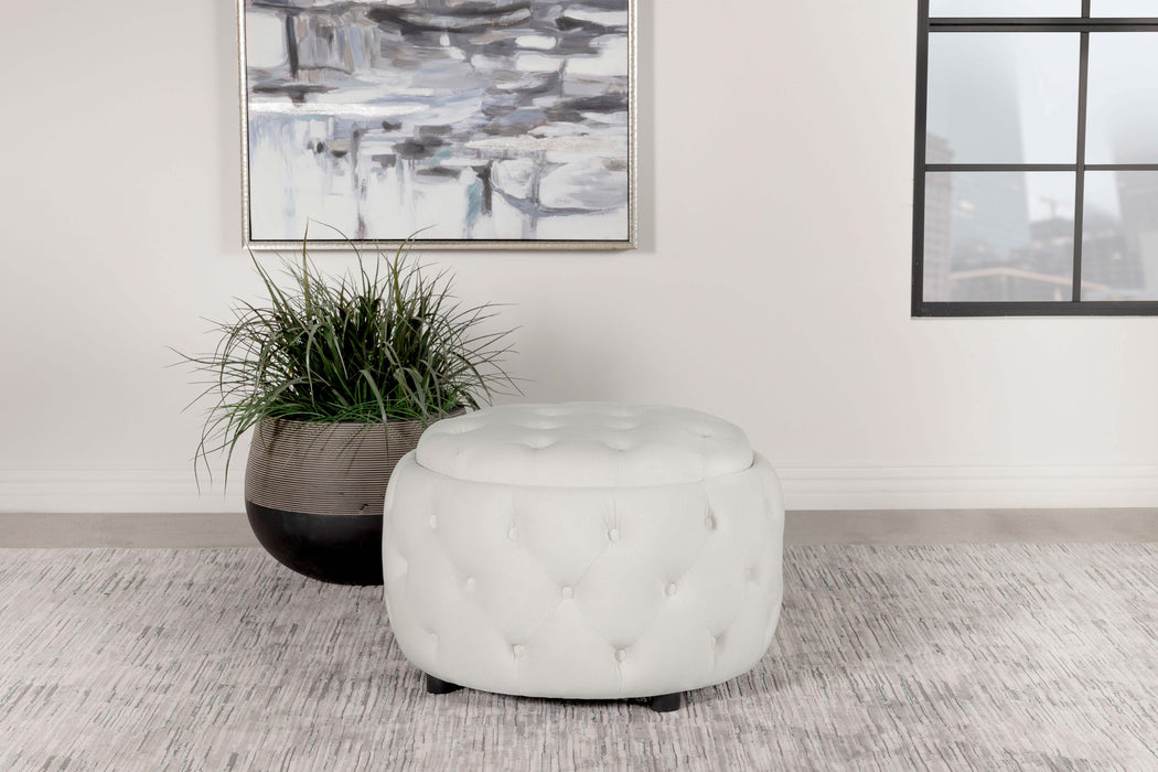 Angelina Round Upholstered Storage Ottoman Pearl