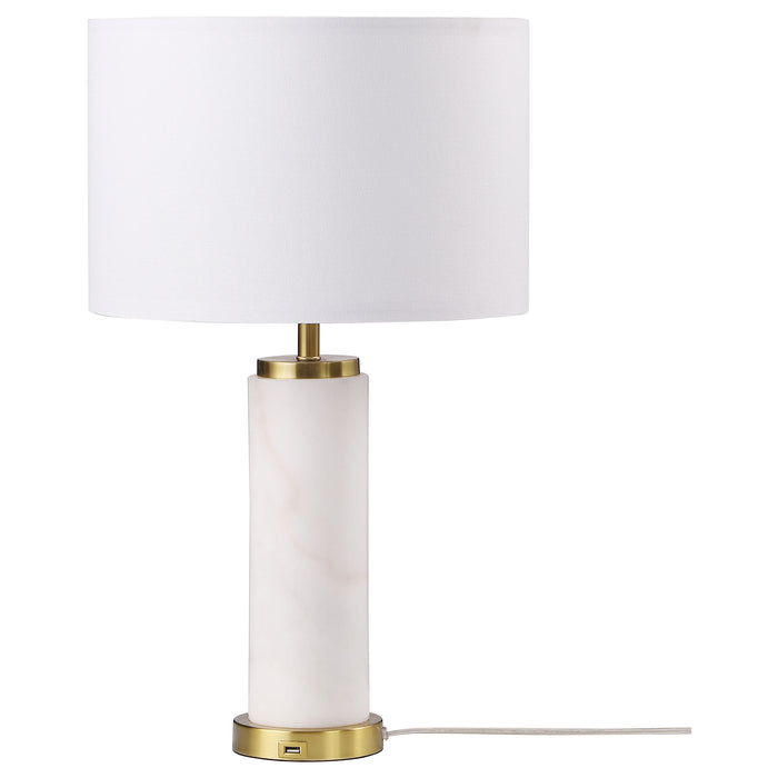 Lucius 25-inch Drum Shade Marble Body Table Lamp White