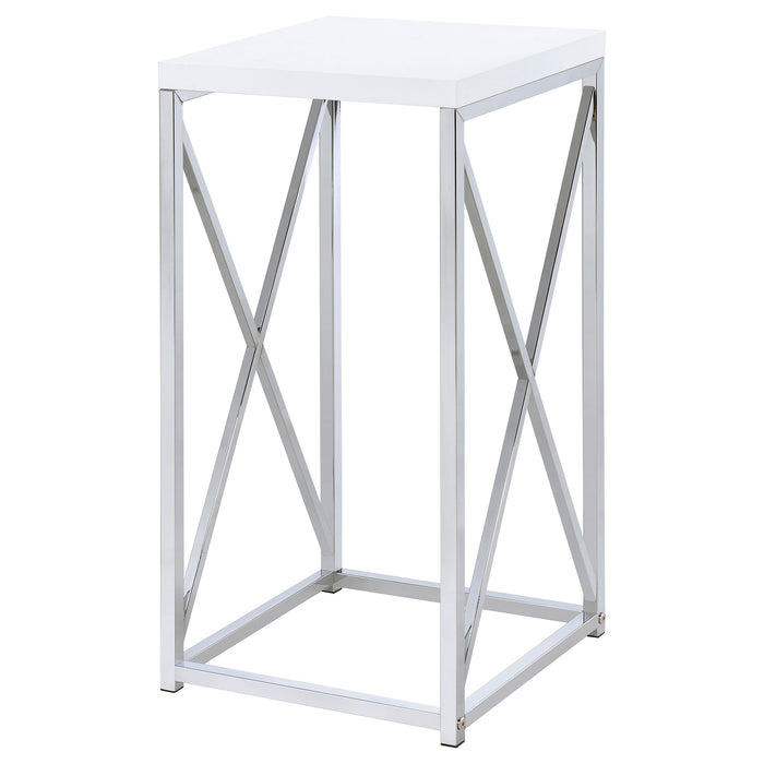 Edmund Square Accent Side Table White High Gloss and Chrome