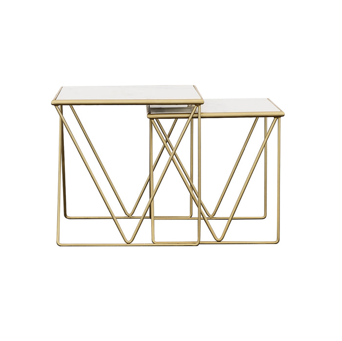 Bette 2-piece Marble Top Nesting Table Set White and Gold