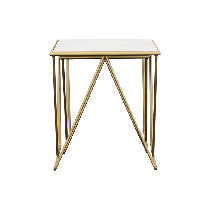 Bette 2-piece Marble Top Nesting Table Set White and Gold