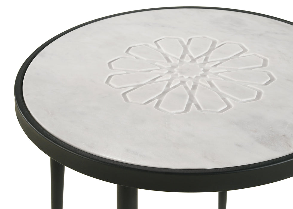 Kofi Round Marble Top Accent Side Table White and Black