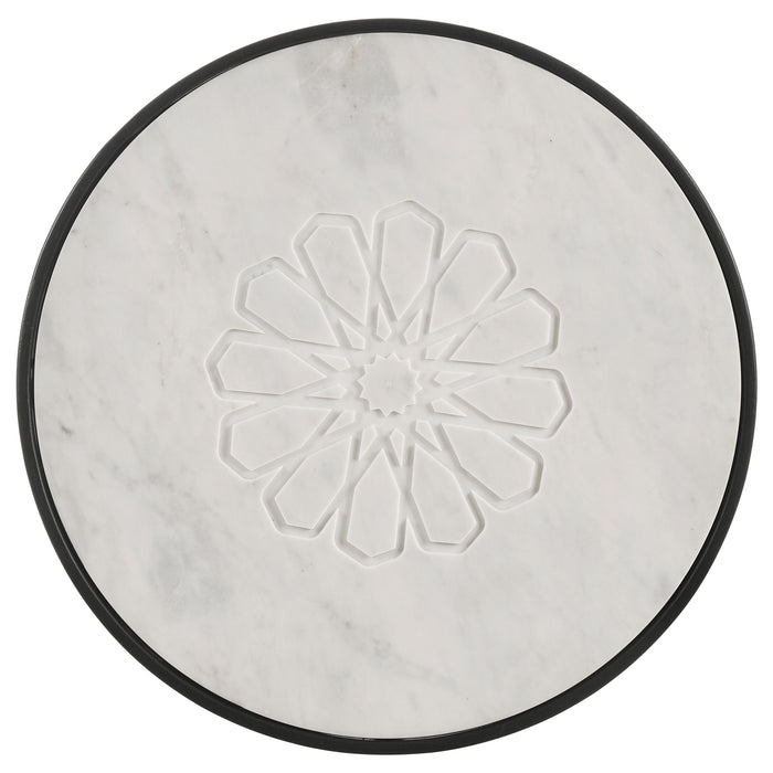 Kofi Round Marble Top Accent Side Table White and Black