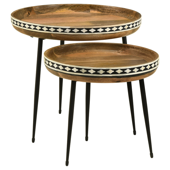 Ollie 2-piece Solid Wood Bone Inlay Nesting Table Natural