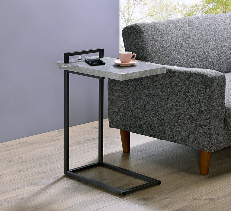 Maxwell C-shaped Side Table USB Charging Grey Faux Marble