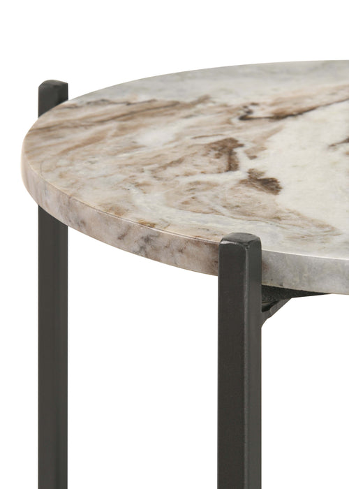 Noemie Round Marble Top Accent Side Table White and Gunmetal