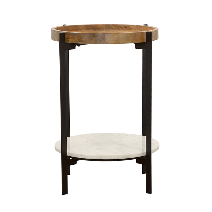 Adhvik Round Side Table with Marble Shelf Natural and Black