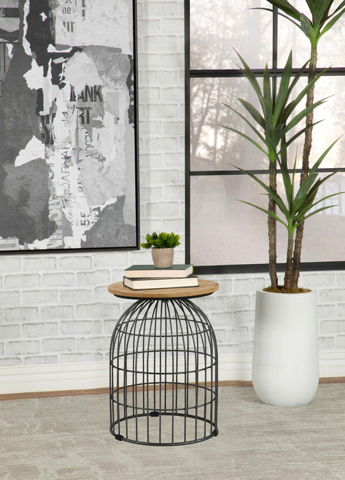 Bernardo Round Wire Frame Side Table Natural and Gunmetal