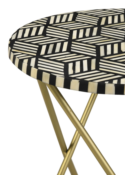 Xenia Round Bone Inlay Accent Side Table White and Gold