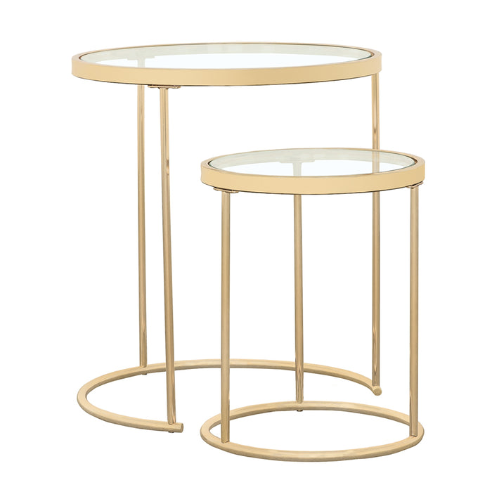 Maylin 2-piece Round Glass Top Nesting Table Set Gold