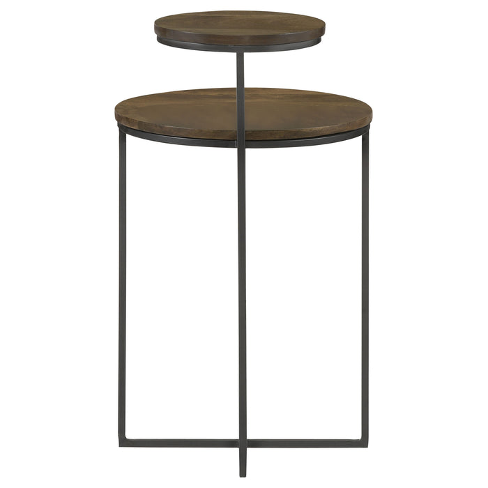 Yael Round Mango Wood Accent Side Table Natural and Gunmetal