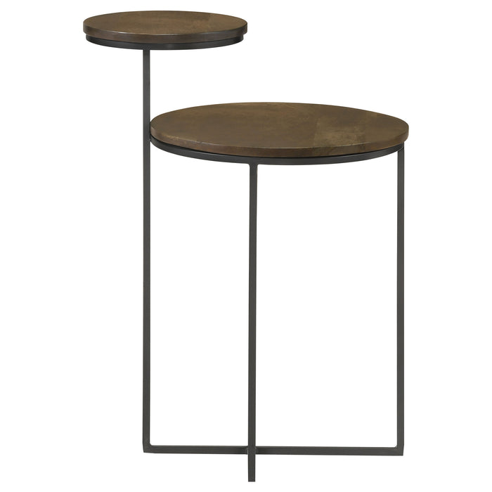 Yael Round Mango Wood Accent Side Table Natural and Gunmetal