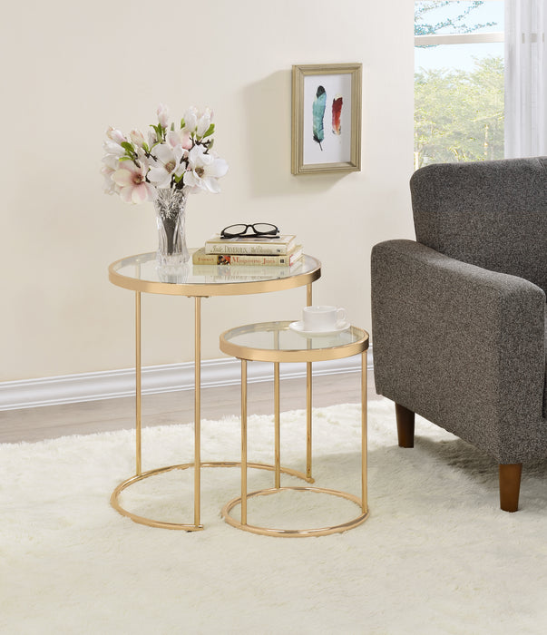 Maylin 2-piece Round Glass Top Nesting Table Set Gold