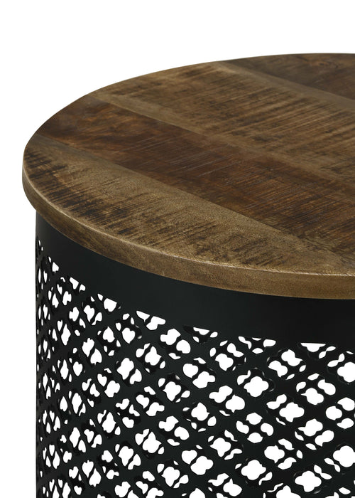 Aurora Round Drum Base Accent Side Table Natural and Black