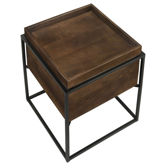 Ondrej Square Accent Side Table Removable Tray Dark Brown