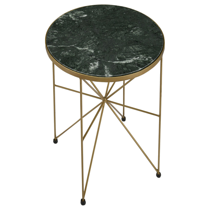 Eliska Round Green Marble Top Accent Side Table Antique Gold