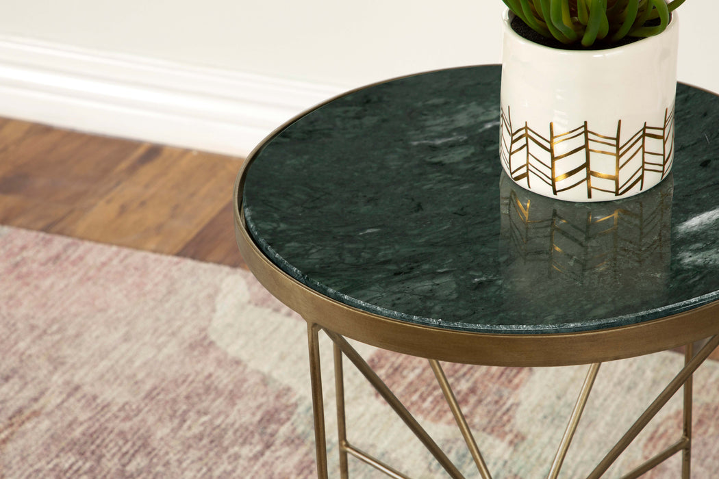 Eliska Round Green Marble Top Accent Side Table Antique Gold