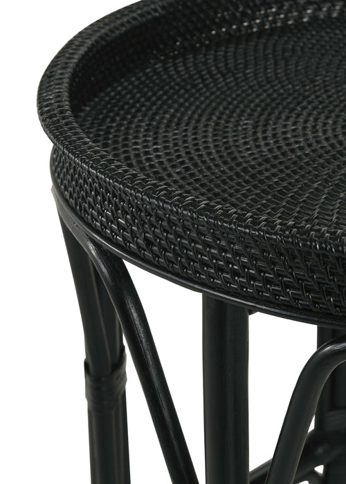 Antonio Round Rattan Tray Top Accent Side Table Black