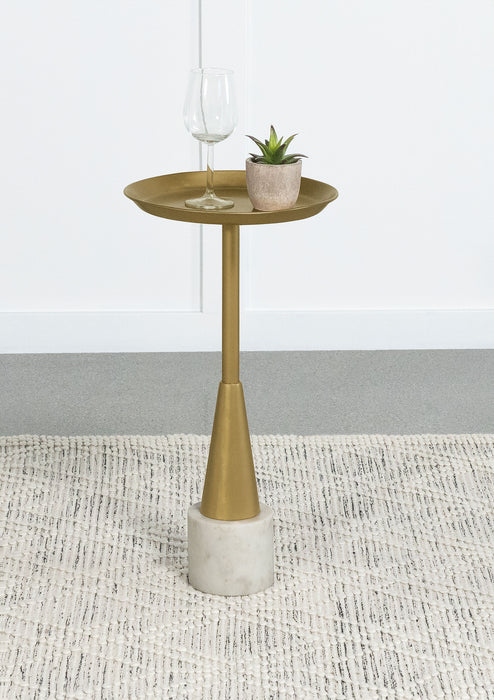 Alpine Round Metal Tray Side Table with Marble Base Gold