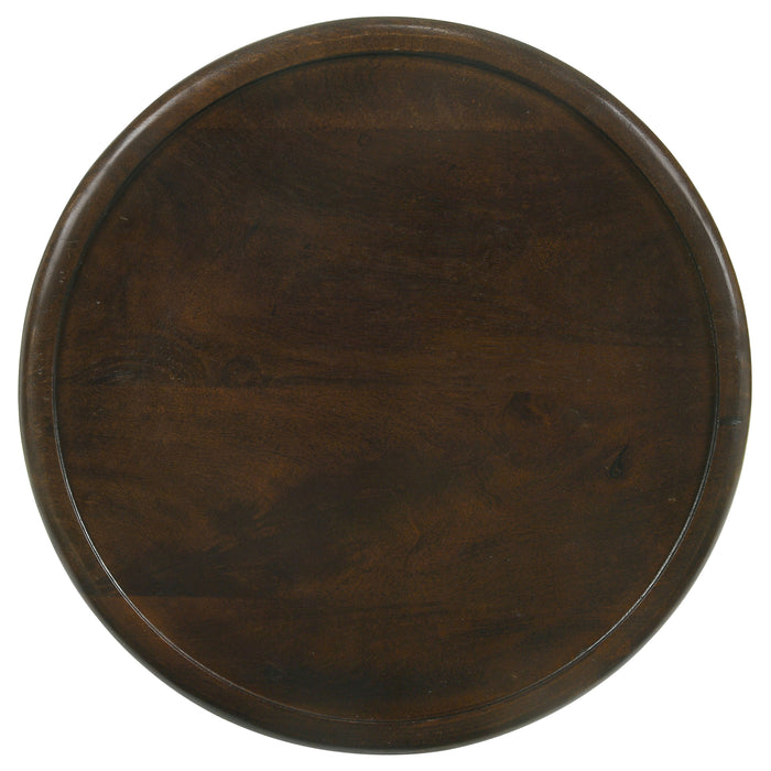Krish 24-inch Round Mango Wood Side Table Dark Brown