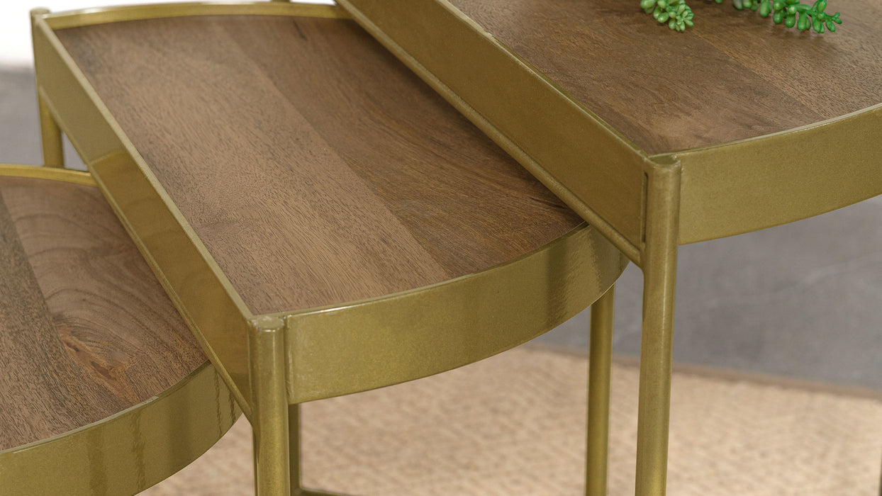 Tristen 3-Piece Demilune Nesting Table Brown and Gold