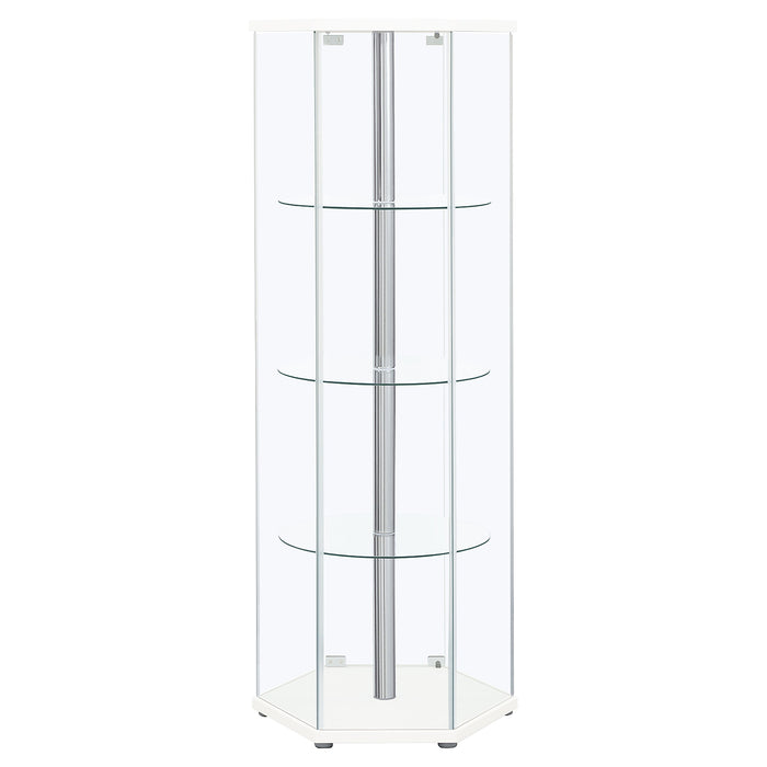Zahavah 4-shelf Hexagonal Clear Glass Curio Cabinet White