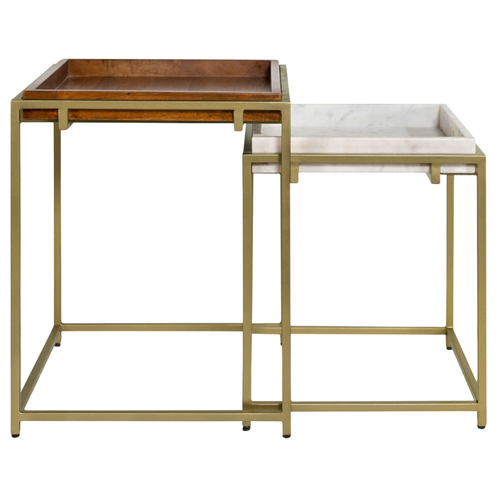 Bolden 2-Piece Wood and Marble Top Nesting Table Set Gold