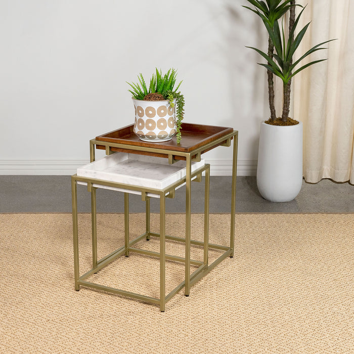 Bolden 2-Piece Wood and Marble Top Nesting Table Set Gold