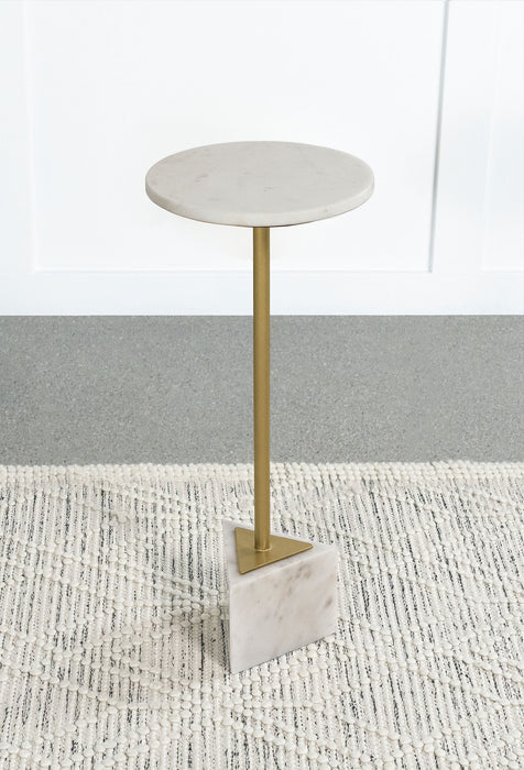 Fulcher Round Marble Top Accent Side Table White and Gold