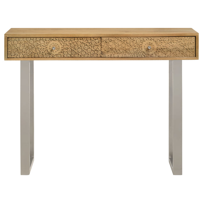 Draco 2-drawer Console Table Hand Carved Details Natural