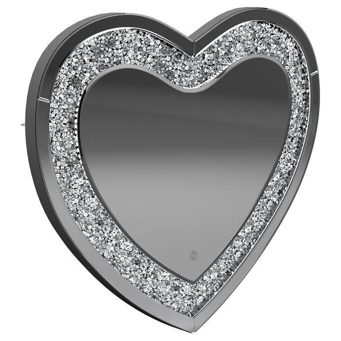 Aiko 36 x 30 Inch Heart Shaped LED Light Wall Mirror Silver