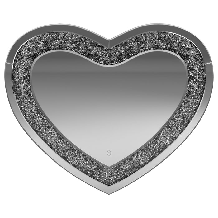 Aiko 36 x 30 Inch Heart Shaped LED Light Wall Mirror Silver