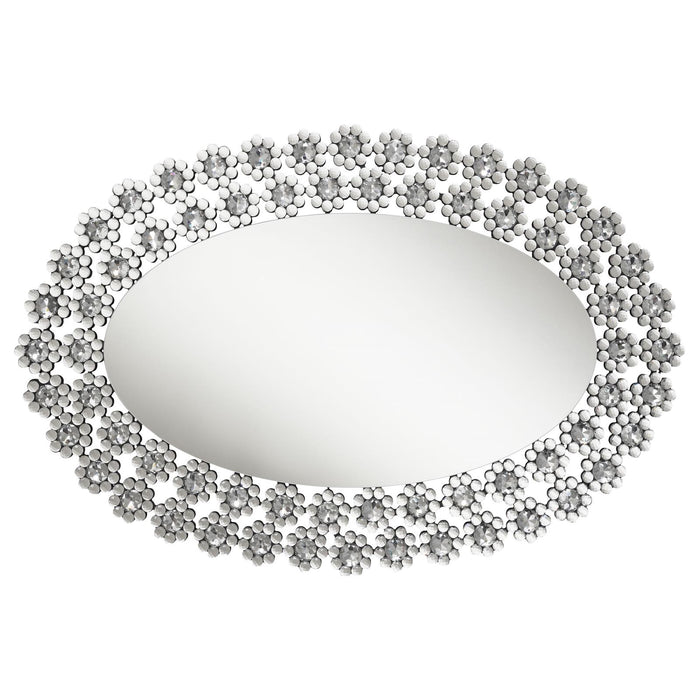 Colleen 31 x 47 Inch Oval Wall Mirror Crystal Flowers Silver